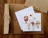Set of Three Cute Greeting Cards, 1 x hot air balloon, 1 x mini mountain and 1 x deer