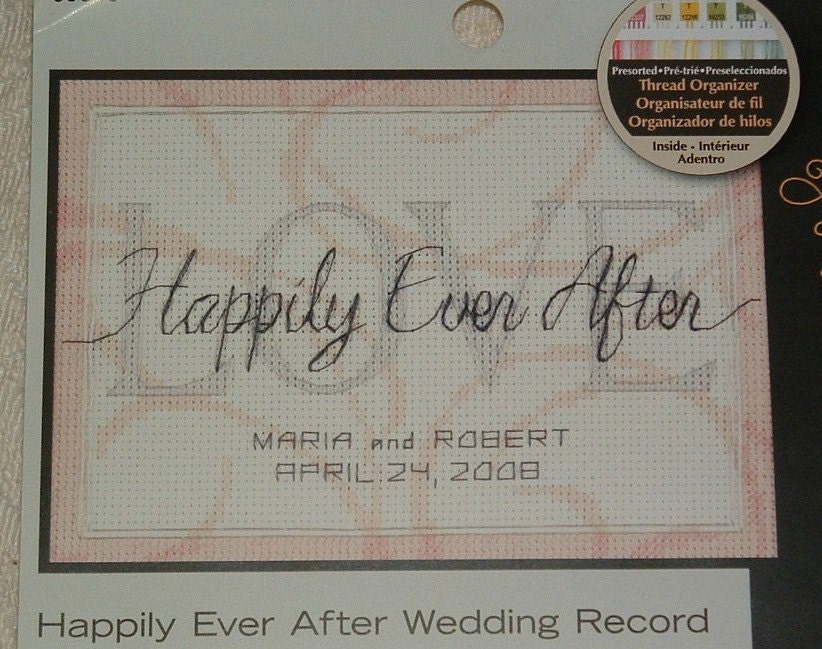 Marriage Announcement Wedding Record Handmade Completed Counted Cross Stitch