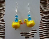 Rubber duck beaded earring yellow glass bead
