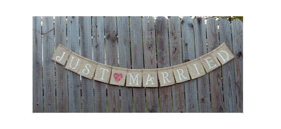 Just Married Brown Burlap Banner -- Customize