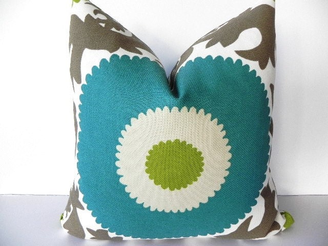 Suzani BOTH SIDES 20X20 Pillow Cover-Fahri-Indoor-Outdoor-Designer Home Decor Fabric-Throw Pillow-Accent Pillow-Living Room Pillow-Teal-Lime