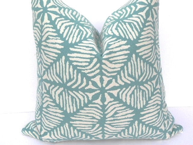 Last One-Both Sides-19x19-(fits 20X20 Insert)Decorative Pillow Cover-Geometric Diamond Print Home Decor Fabric-Turquoise-White-Throw Pillow