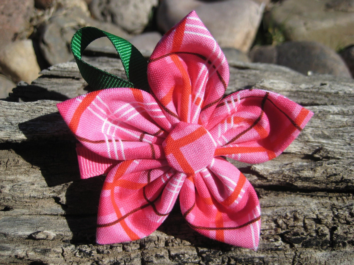 Pink Flower Hair Clip - Pink Hair Bow - Kanzashi Flower - Fabric Hair Clip - Pink Flower Ribbon Sculpture