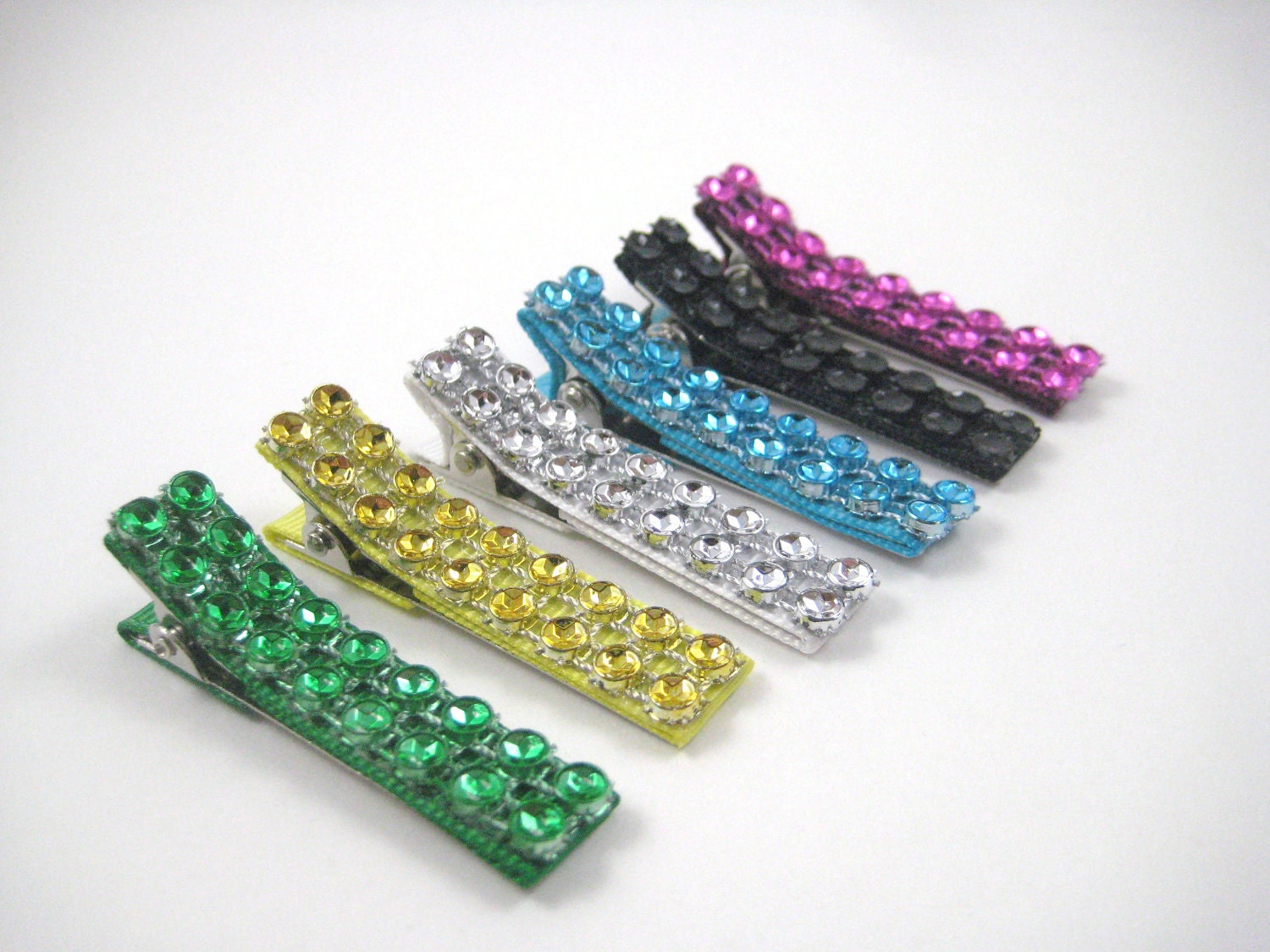 Sparkle Hair Clips - Lined Alligator Clips - Pink Yellow White Turquoise Green Black Hair Clip Set