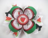 Watermelon Hair Bow - Summer Hair Bow - Red Green White Hair Clip - Bottlecap Hair Bow