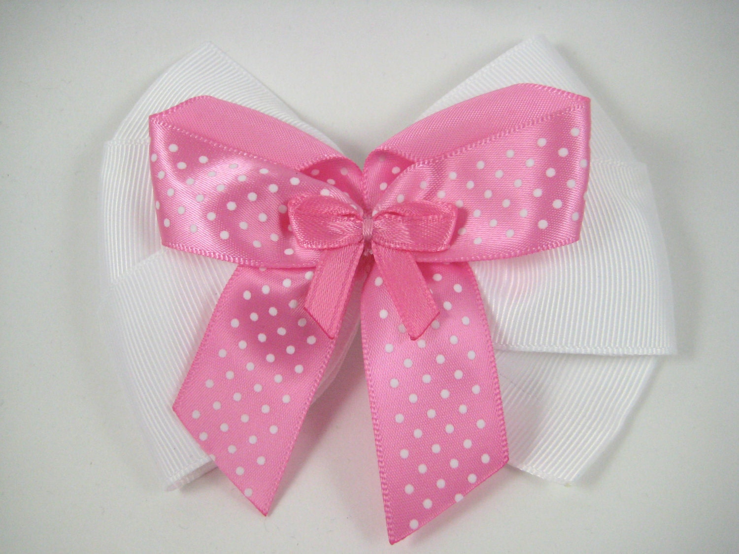 Pink Hair Bow - Pink Polka Dot Hair Bow - White Hair Bow - Polka Dot Hair Bow - Pink and White Hair Bow