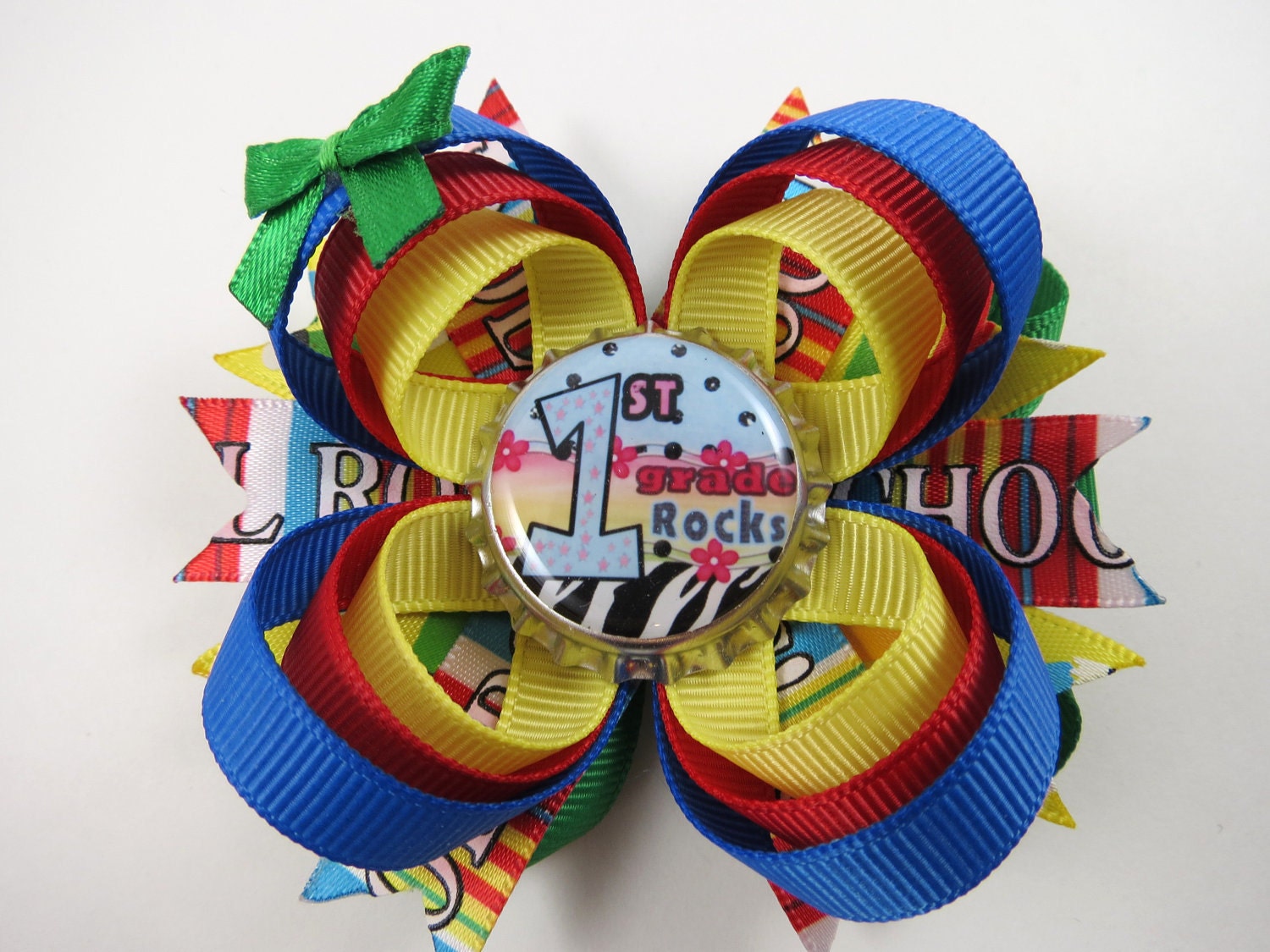 Back To School Hair Bow - 1st 2nd 3rd 4th 5th Kindergarten Hair Bow - Red Green Blue Yellow Hair Bow - YOU PICK BOTTLECAP