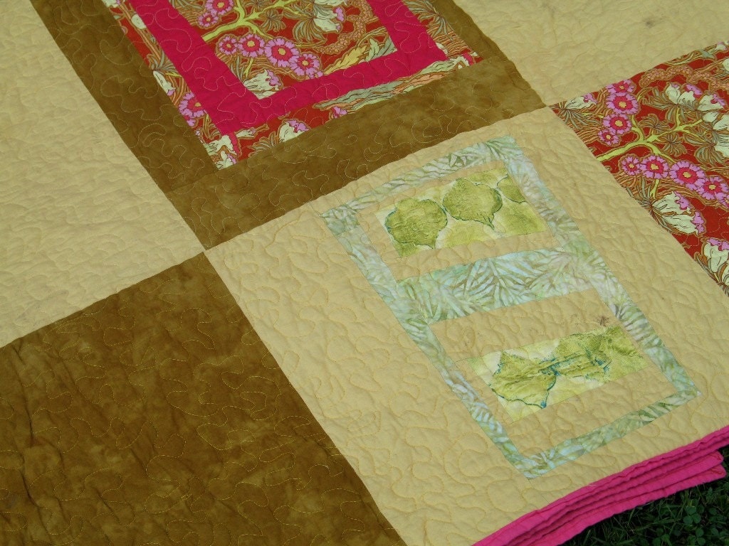 CUSTOM Modern Queen Quilt "Abstract Big Blocks" with your fabric choices