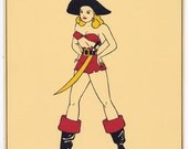1947 Calendar Girl Pin-Up Cheesecake Art Beautiful Long Legged Blonde Pirate Sword