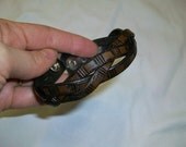 Leather mystery braid stamped bracelet in dark brown - Men