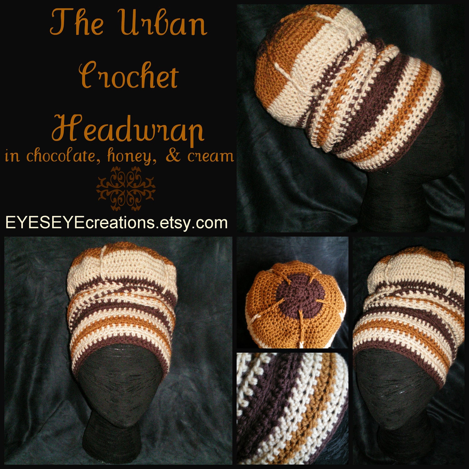The Earthy Urban Crocheted Head-wrap - MADE TO ORDER - Wrapping Tutorial also provided (Link is Below)