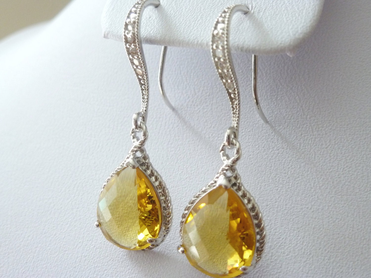 Yellow Earrings - Citrine Earrings Glass Crystal - Bridesmaids earrings - Wedding Earrings  - Zirconia Ear wires