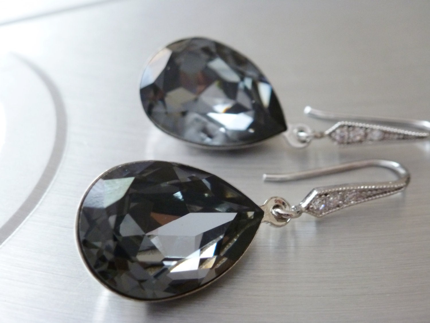 Black Diamond Earrings - Crystal Swarovski Cabochon - Bridesmaid Gift Earrings Cubic Zirconia - Crystal Earrings Black Diamond