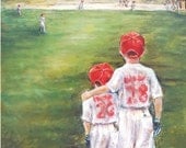 Baseball  Lithograph "Someday...Little Brother" Boys Sports Children brothers Artist print, 11x 14