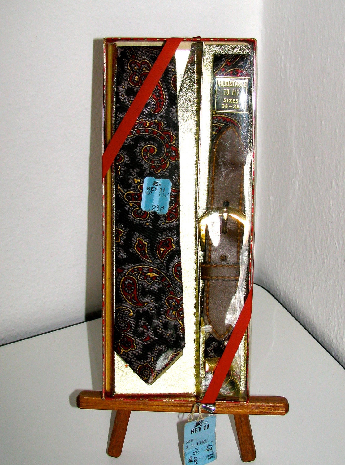 Skinny Tie and Belt Set - SALE - MIB - Vintage Paisley Necktie and Belt Gift Set