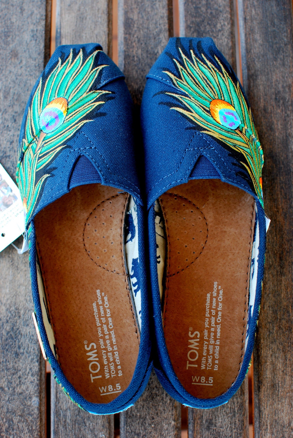 Navy Gold Peacock Feather TOMS shoes