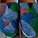 Colorful pinstripe TOMS shoes
