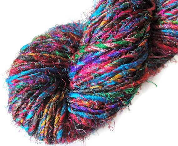 Recycled Sari Silk Yarn Multicolored Luxury Blues