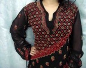 Memorial day Black dress Tunic Sari womens fashion Kameez Shalwar Top beach wear Blouse Indian Hand Embroidered plus size Kurti Cotton