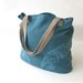 Teal linen and cotton lace TOTE BAG