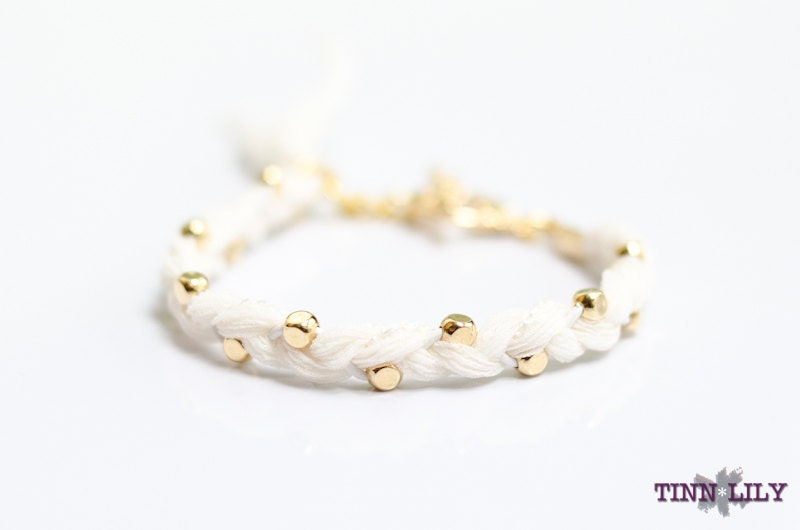 TINNLILY Ivory Silk Beaded Braided Bracelet