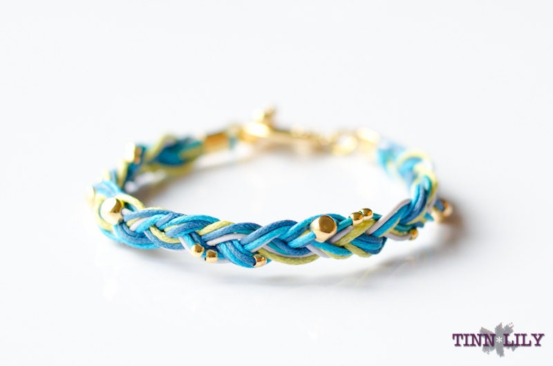 TINNLILY Blue Golden Flecks Braided Bracelet