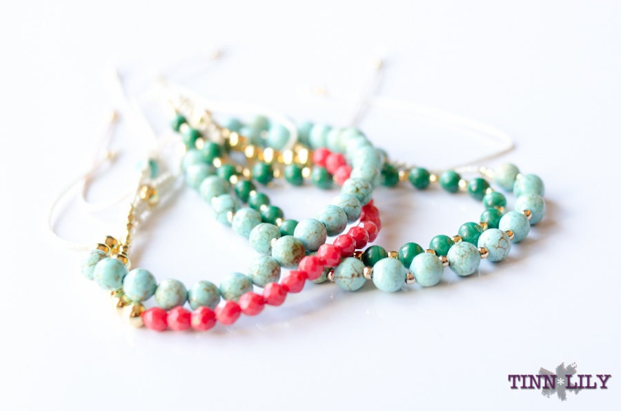 TINNLILY Gilded Turquoise Beaded Bracelet