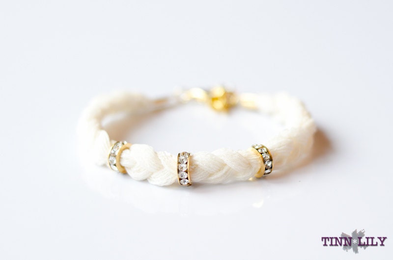 TINNLILY Silk Cream Rhinestone Bracelet with Swarovski Crystals