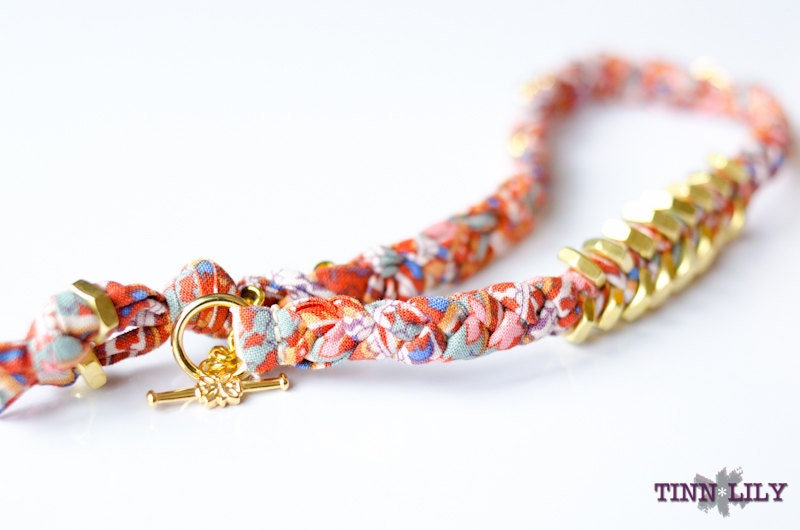 TINNLILY Tangerine Chain and Hex Nut Double Wrap Bracelet