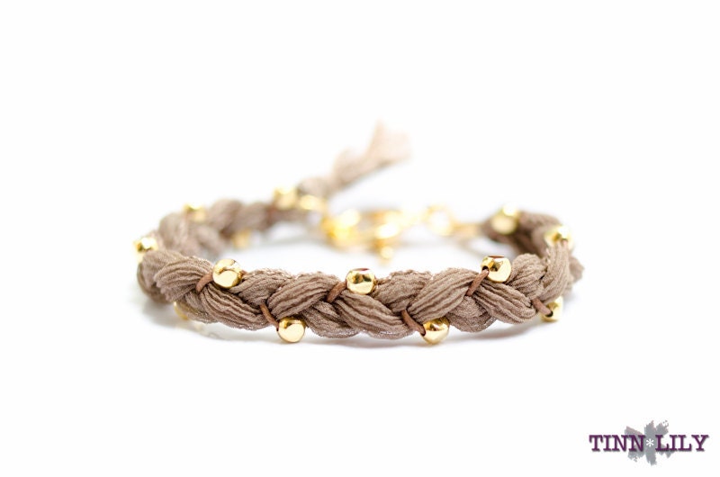 TINNLILY Latte Silk Beaded Braided Bracelet