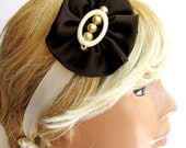 Brown headband, cream, satin flower headband, romantic headband, wedding headband, bridesmaid headband, women headband, bandana