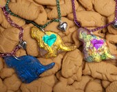 Colorful KANGAROO Animal Cracker Necklace with Resin, Glitter, Candy, Metal Chain and Heart Charm