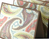 Paisley stationery, brown and coral handmade note cards, thank you cards
