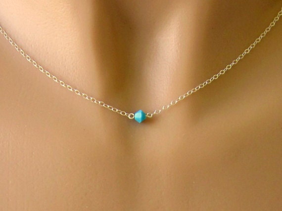 Minimalist Custom Birthstone Necklace in Sterling Silver - Turquoise For December