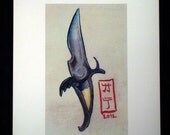 Dagger of Time Print Japanese Watercolor Style