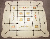 Floral and Geometric Tablecloth - 1960s