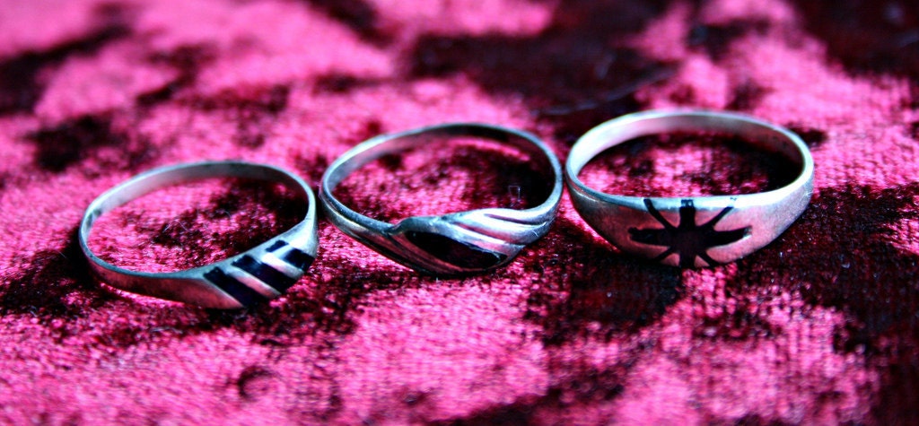 Set of 3 Sterling Silver Deco Rings Size 5 and 6