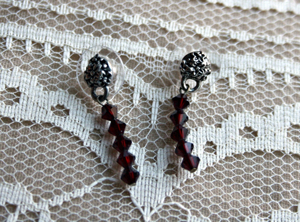 Sweet and Tiny Ruby Red Rose Earrings