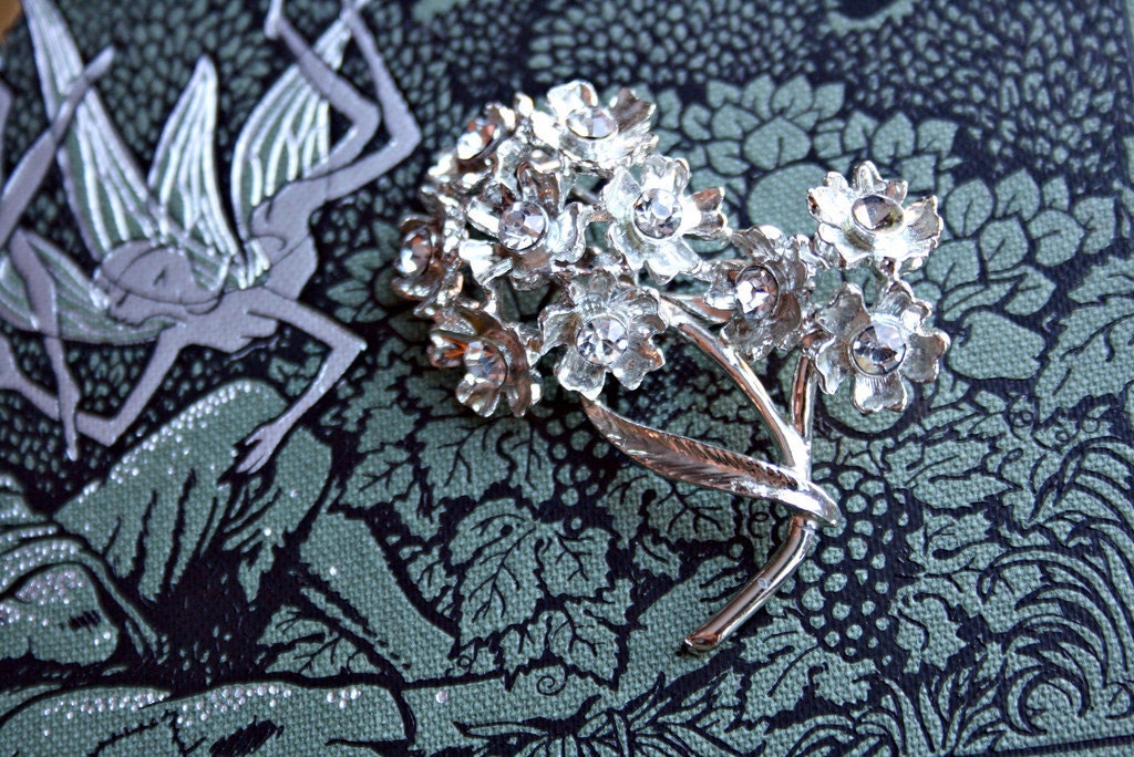 Silver Tone Bouquet with Rhinestones - Brooch