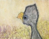 Cygnet (Ugly Duckling) Art Print - nature themed - gray, green, yellow