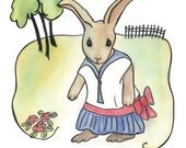 Rabbit Rabbit Dressed to Go - archival print - folk modern deco - nursery decor