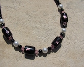 Black Pink Necklace Glass Pearls, Crystals, and Glass Beads