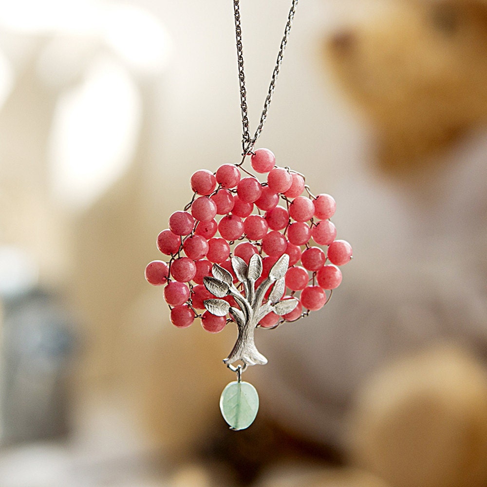 Bubble Tree Necklace - Pink // N0019 // Birthday Gift, Guraduation Gift, Everyday Jewelry - queenspark