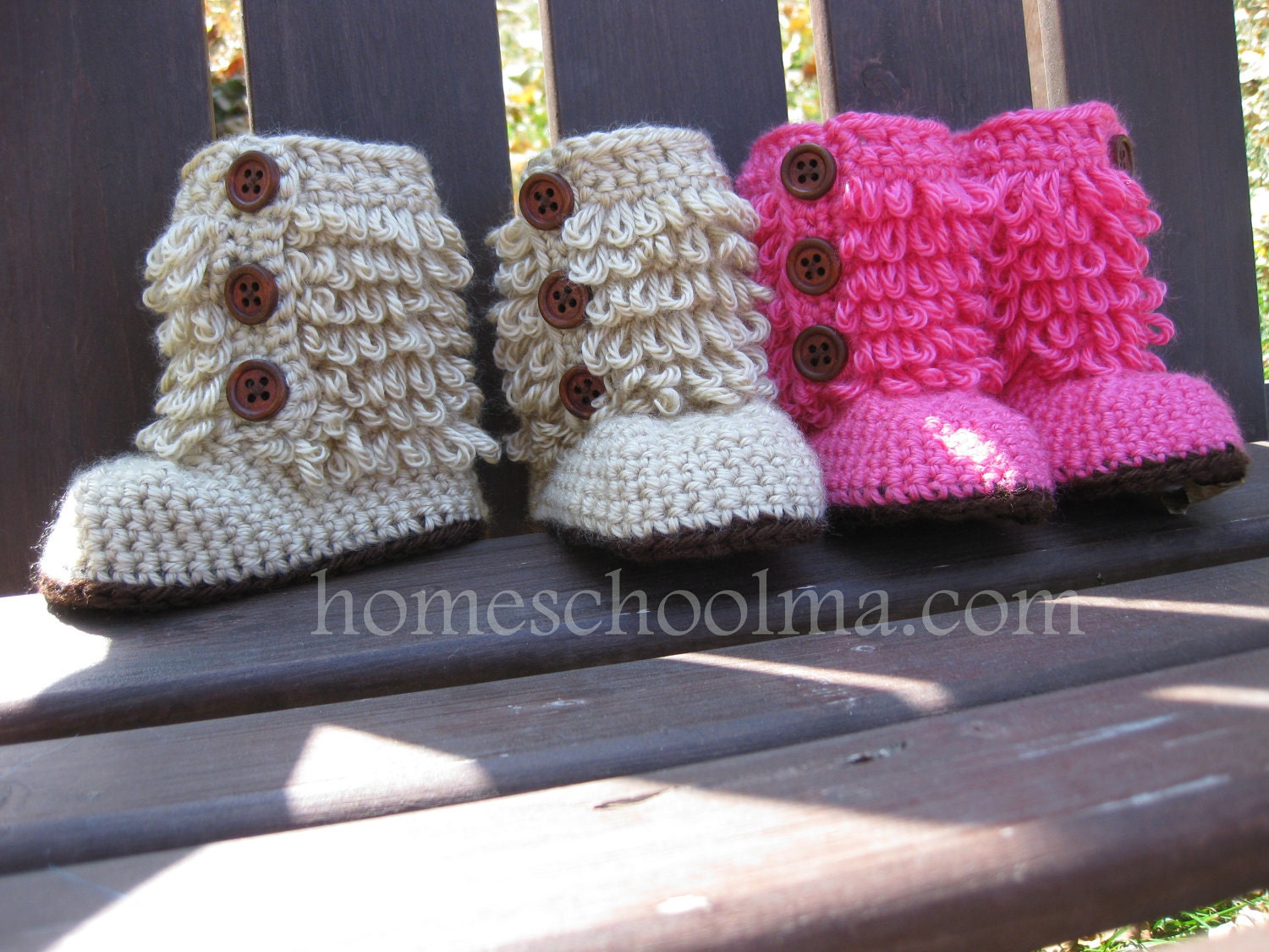 Baby Booties Ugg inspired boots Hot Pink / Oatmeal