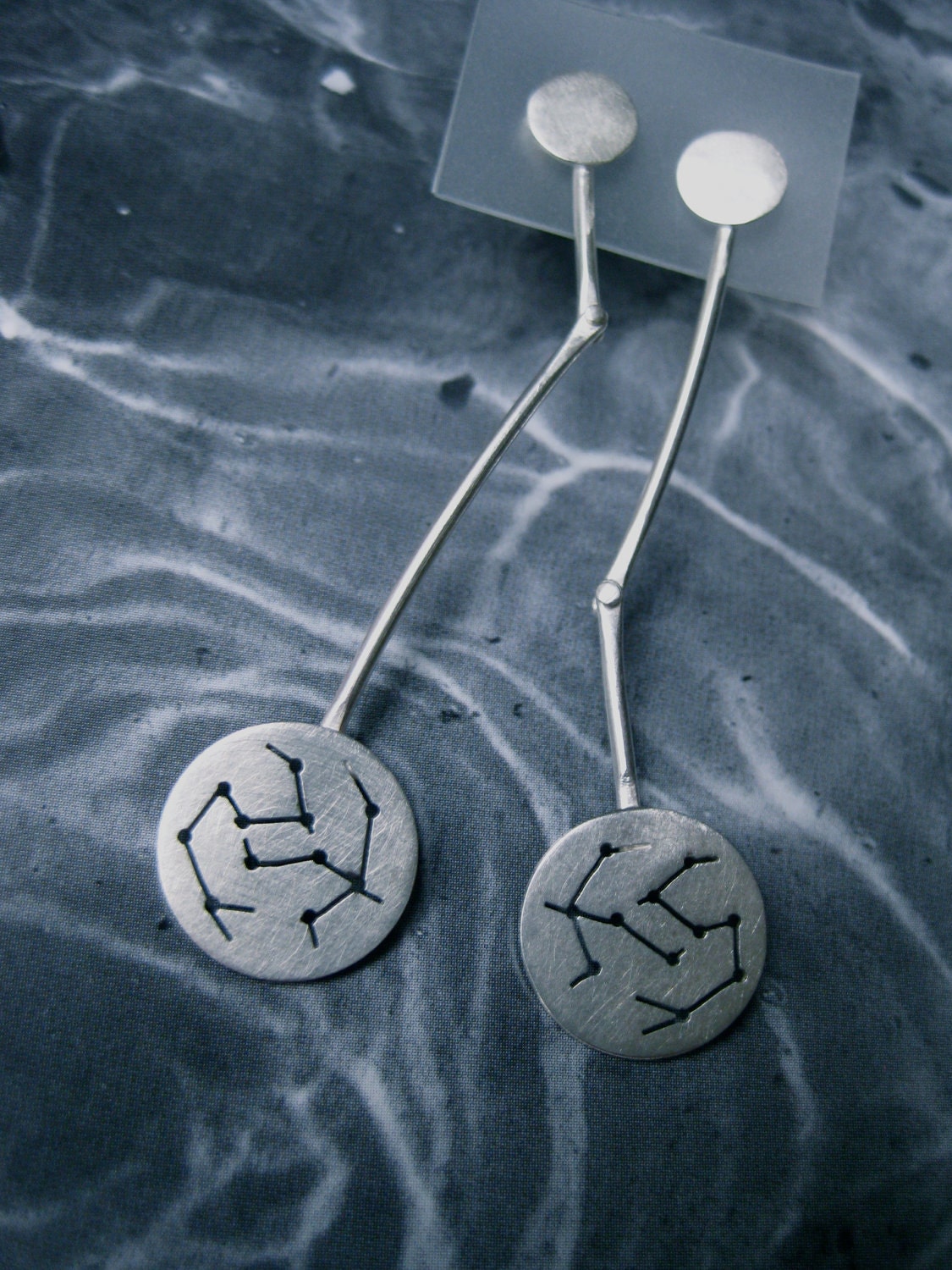 Sagittarius Zodiac Constellation Sterling Silver Riveted Earrings: Star Map Design