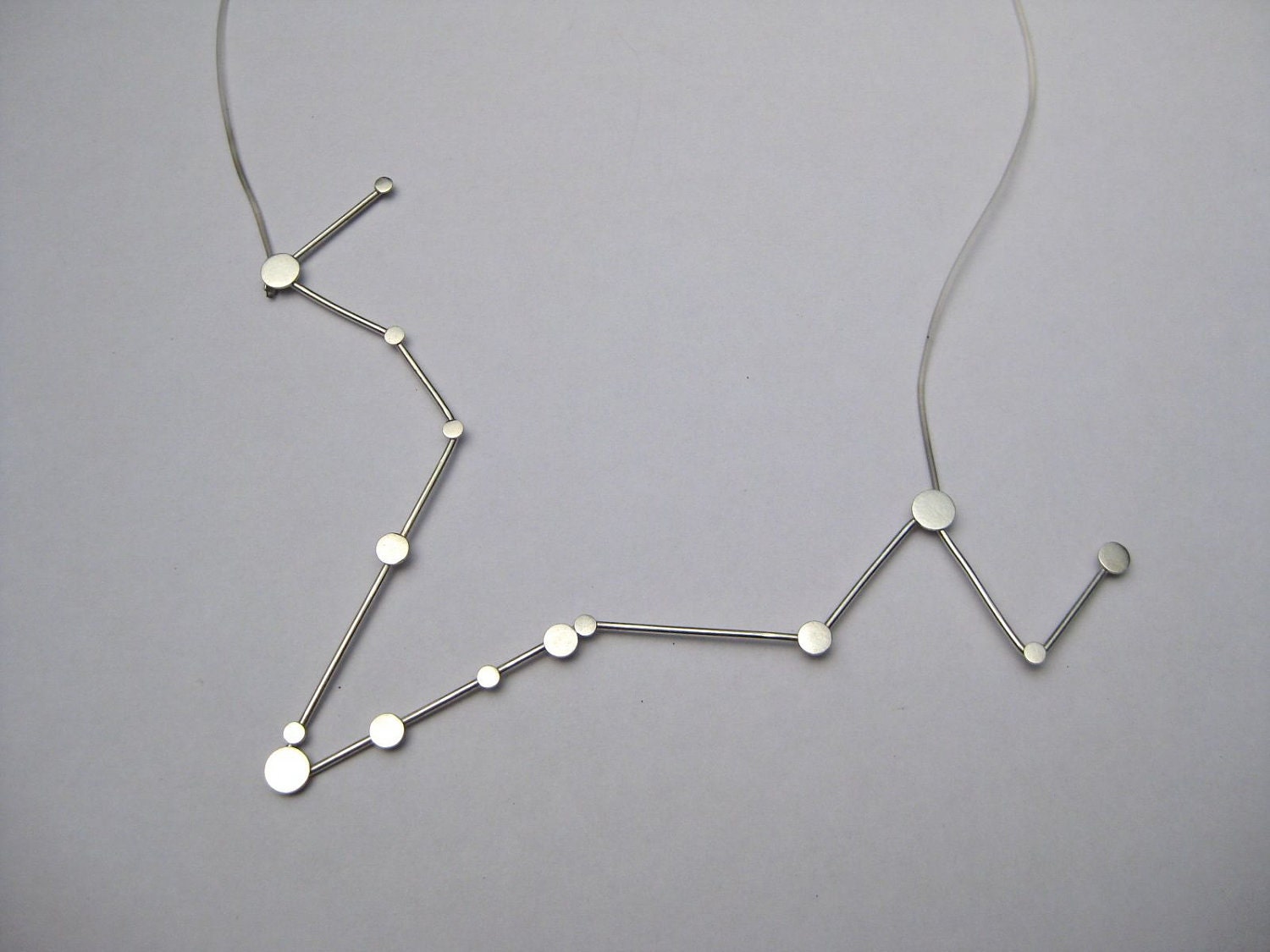 Pisces Zodiac Constellation Sterling Silver Necklace on Rubber Cord