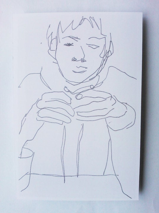 Between Thumbs Portrait  Drawing Print