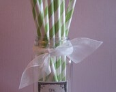 50 Retro Vintage Striped Light Green Paper Straws