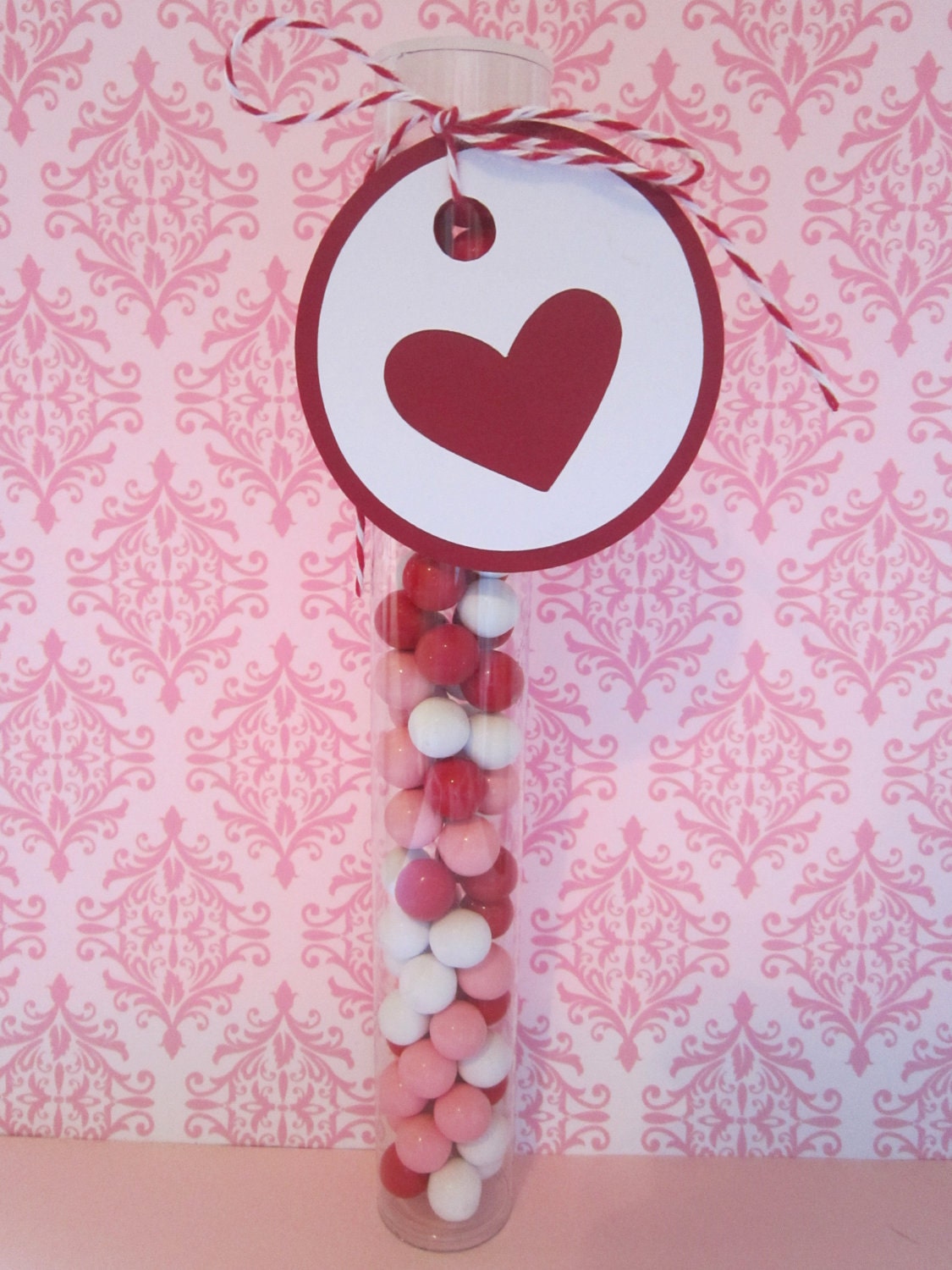 10 Valentine Clear Plastic Large Gumball Candy Tubes with Red Heart Tag Il_570xn