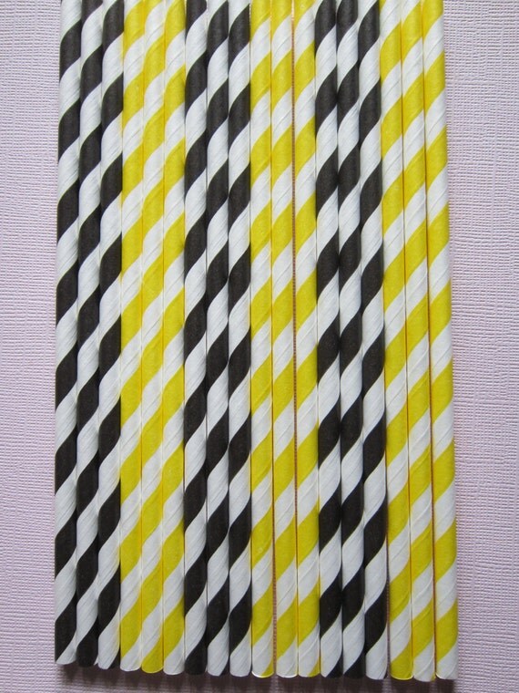 24 Black & Yellow Bee Striped Vintage Retro Paper Drinking Straws Il_570xn